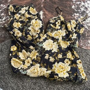 Xhilaration Black and Yellow Floral Jumpsuit